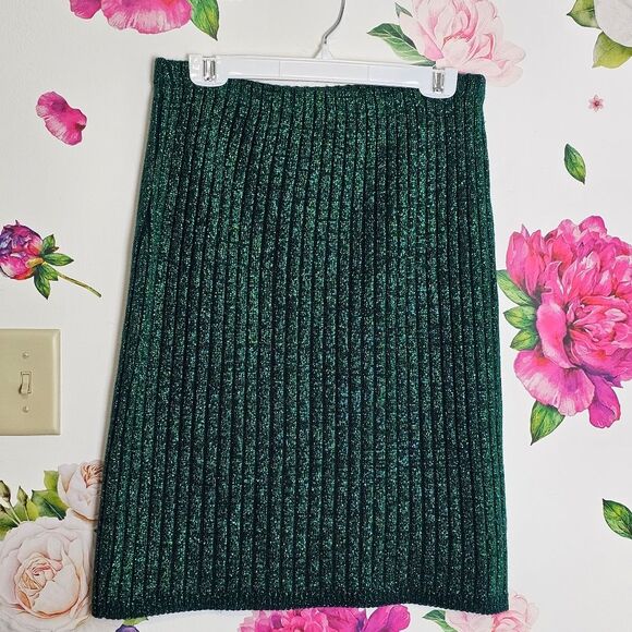 Green Metallic Ribbed Knit skirt Green Holiday Festive Fairycore Forestcore - Picture 2 of 6